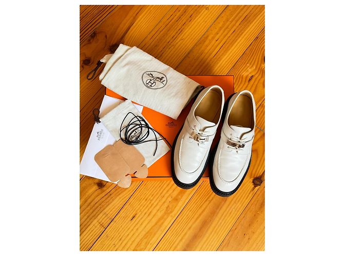 Hermès Mocassins derby Hermes First Blanc Beige Écru - vue 7