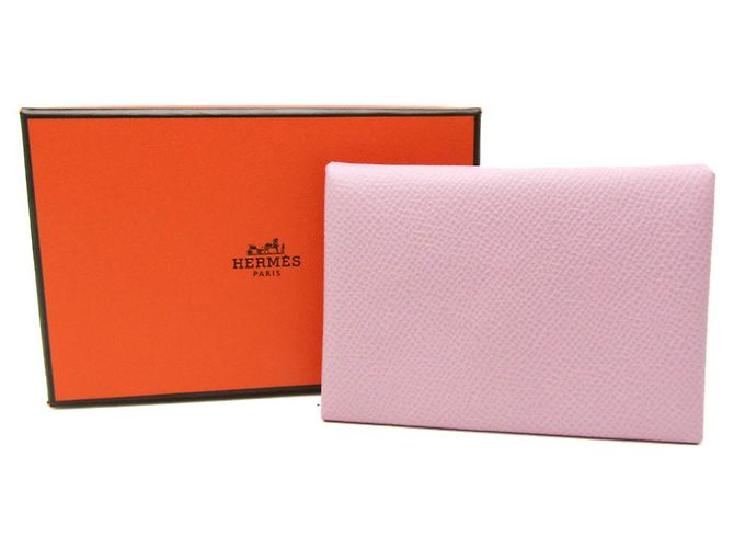 Tarjetero de cuero Epsom Calvi Duo de Hermès Rosa - vista 11