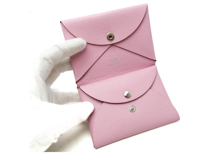 Tarjetero de cuero Epsom Calvi Duo de Hermès Rosa - vista 3