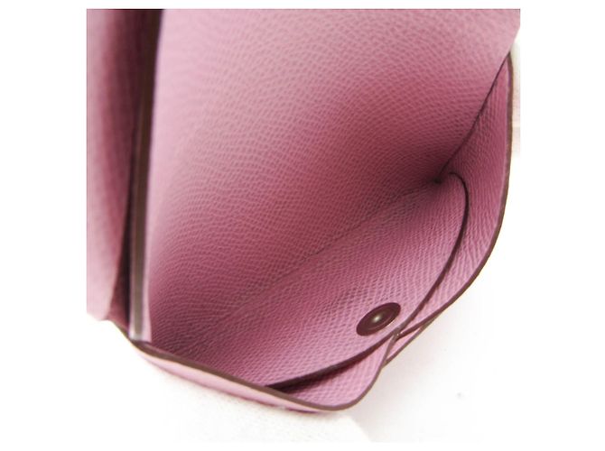 Tarjetero de cuero Epsom Calvi Duo de Hermès Rosa - vista 7