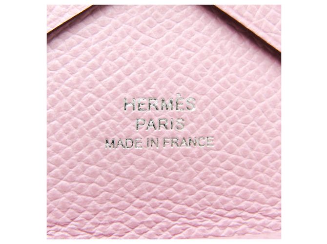 Tarjetero de cuero Epsom Calvi Duo de Hermès Rosa - vista 9