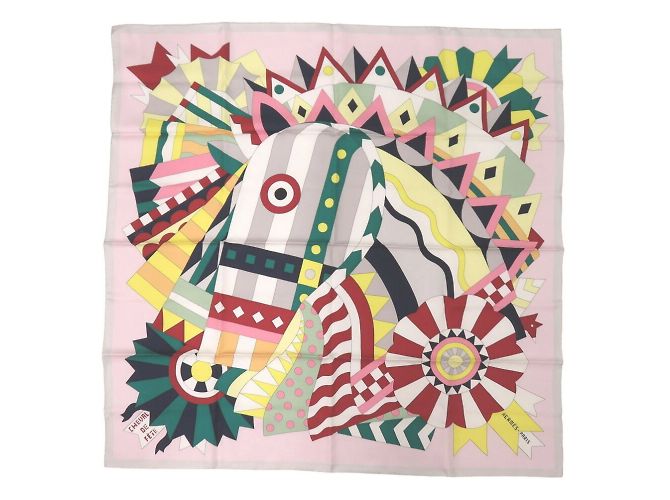 Carré Hermès CHEVAL DE FETE En Soie Bleu - 90 Cm - Motif Cheval - Écharpe Collector