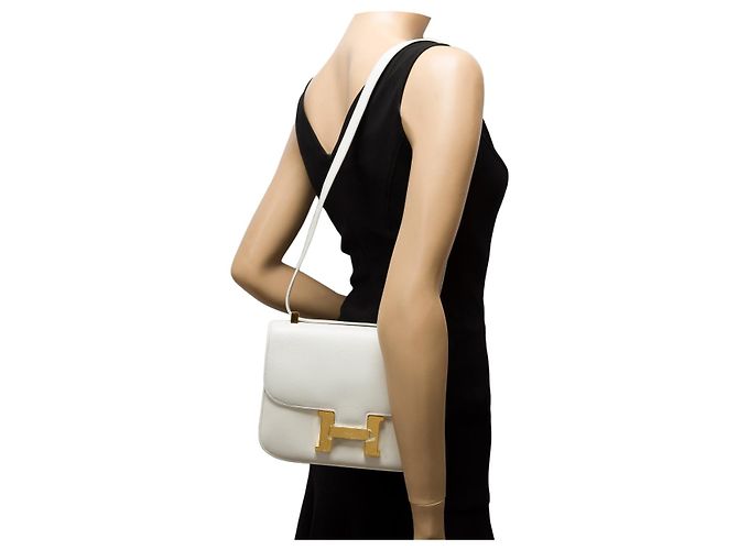 Hermès Sac HERMES Constance en Cuir Blanc - 100707 - vue 12