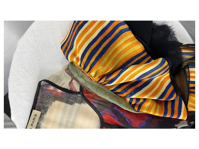 Balenciaga Vestido de seda itak FW2007 de Nicolas Ghesquière Negro Blanco Multicolor Naranja Púrpura Amarillo - vista 11