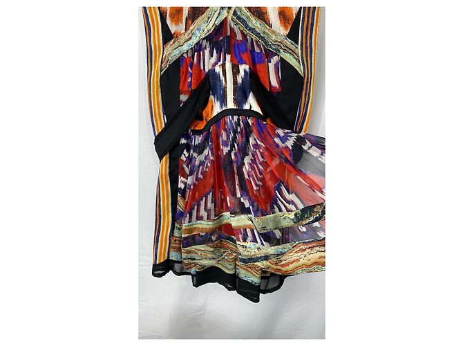Balenciaga Vestido de seda itak FW2007 de Nicolas Ghesquière Negro Blanco Multicolor Naranja Púrpura Amarillo - vista 14