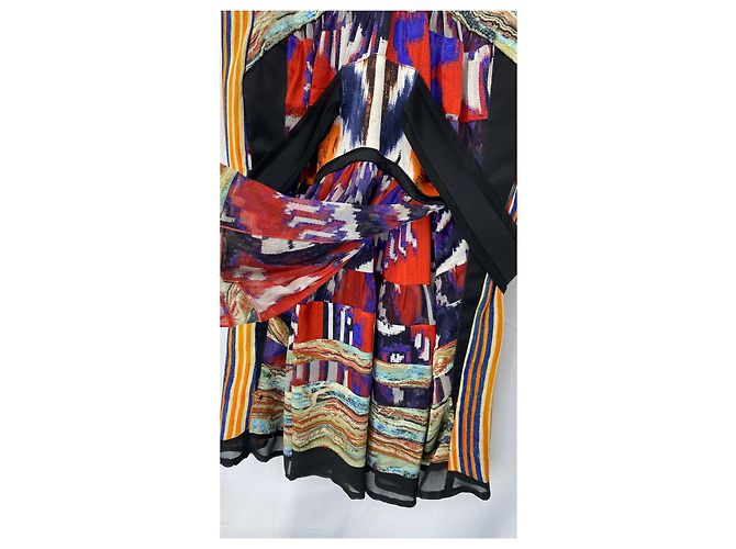 Balenciaga Vestido de seda itak FW2007 de Nicolas Ghesquière Negro Blanco Multicolor Naranja Púrpura Amarillo - vista 15
