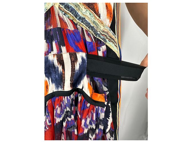 Balenciaga Vestido de seda itak FW2007 de Nicolas Ghesquière Negro Blanco Multicolor Naranja Púrpura Amarillo - vista 3