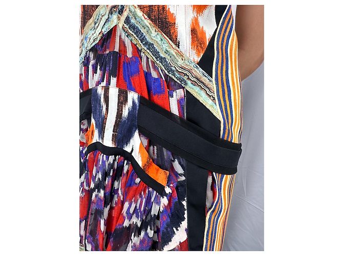 Balenciaga Vestido de seda itak FW2007 de Nicolas Ghesquière Negro Blanco Multicolor Naranja Púrpura Amarillo - vista 8