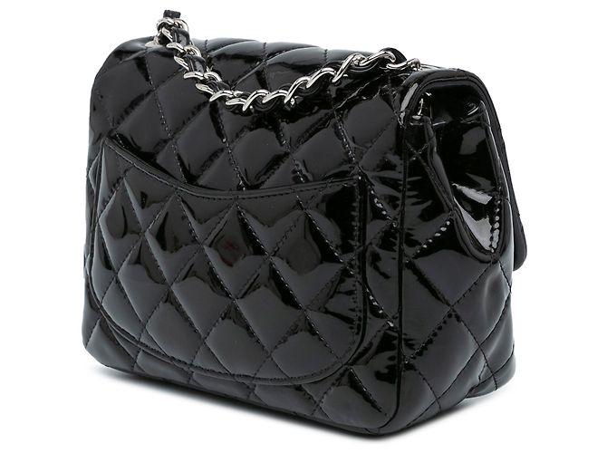 Chanel Mini Cuadrado Negro Clásico en Charol con Solapa Simple - vista 2