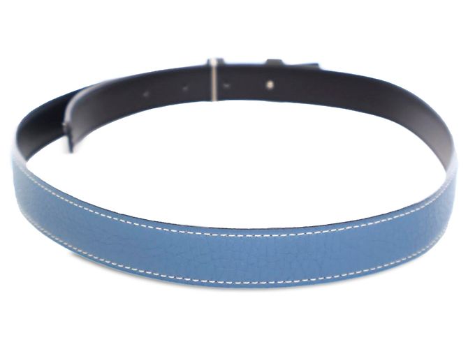 Cinturón reversible Hermès Constance H de cuero azul - vista 3