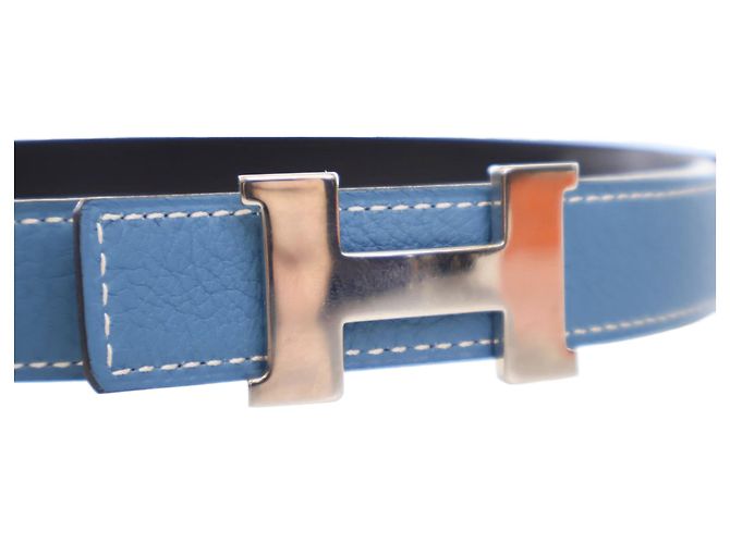 Cinturón reversible Hermès Constance H de cuero azul - vista 4