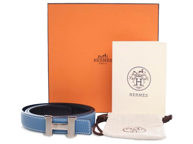 Cinturón reversible Hermès Constance H de cuero azul - vista 6