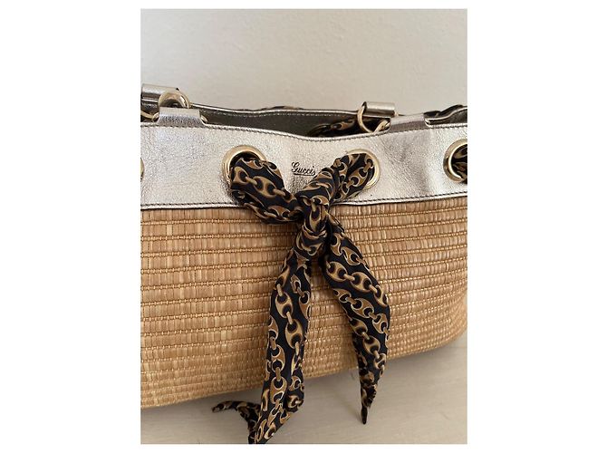 Borsa tote Positano Gucci Marrone Beige Metallico Gold hardware - vista 13
