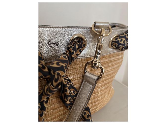 Borsa tote Positano Gucci Marrone Beige Metallico Gold hardware - vista 15
