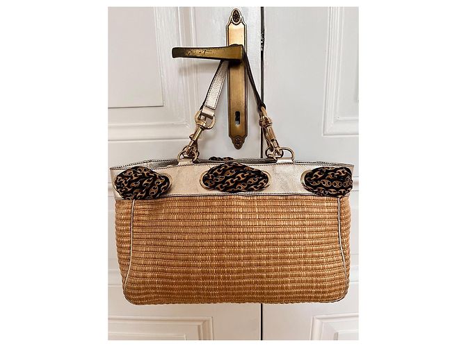 Borsa tote Positano Gucci Marrone Beige Metallico Gold hardware - vista 2