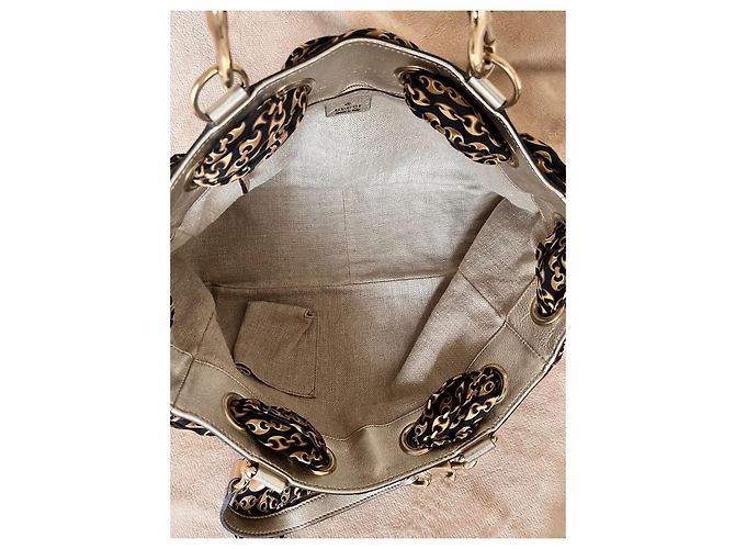 Borsa tote Positano Gucci Marrone Beige Metallico Gold hardware - vista 3