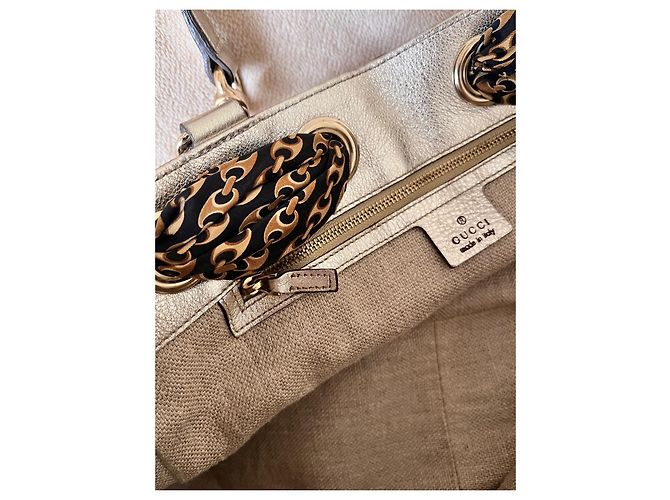 Borsa tote Positano Gucci Marrone Beige Metallico Gold hardware - vista 4