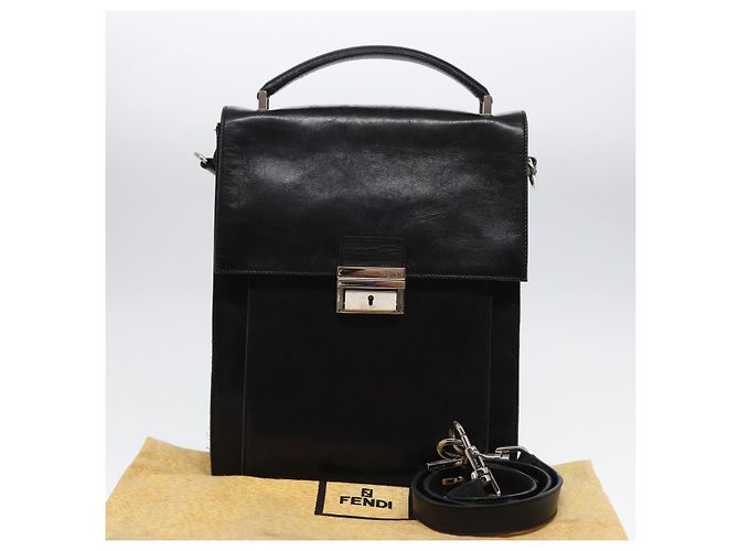 Bolso de mano FENDI de cuero 2 vías negro plateado auténtico ar12462 Plata - vista 12
