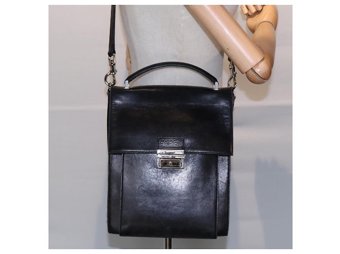 Bolso de mano FENDI de cuero 2 vías negro plateado auténtico ar12462 Plata - vista 24