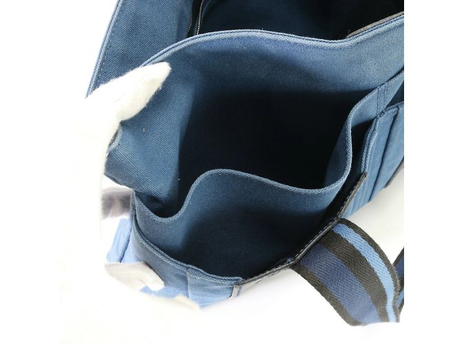 Hermès Borsa a spalla in tela e pelle blu Hermes Troca Horizontal - vista 14