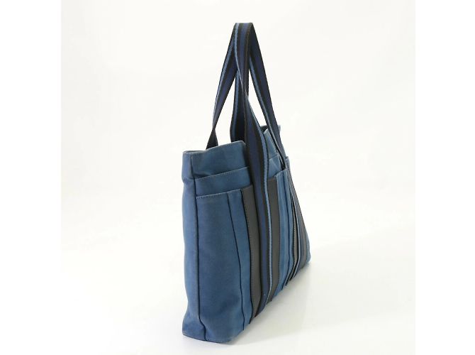 Hermès Borsa a spalla in tela e pelle blu Hermes Troca Horizontal - vista 4