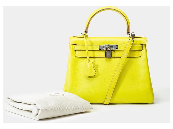 Hermès Sac HERMES Kelly 28 en Cuir Jaune - 102114 - vue 2