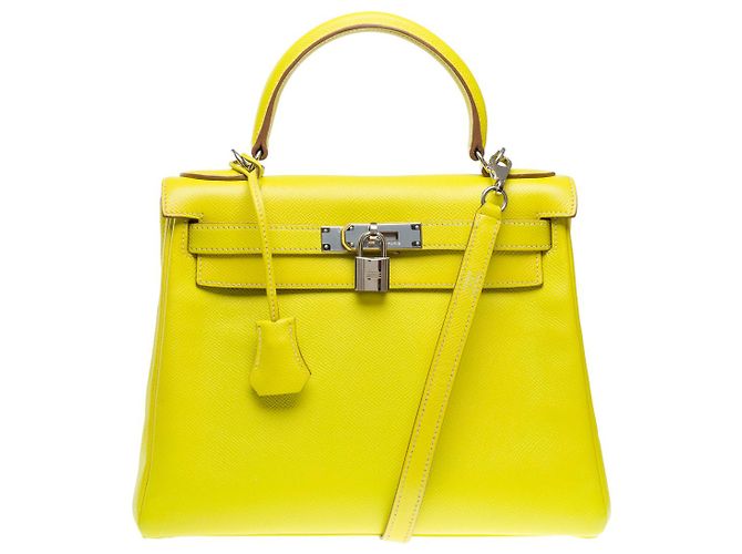 Hermès Sac HERMES Kelly 28 en Cuir Jaune - 102114 - vue 3