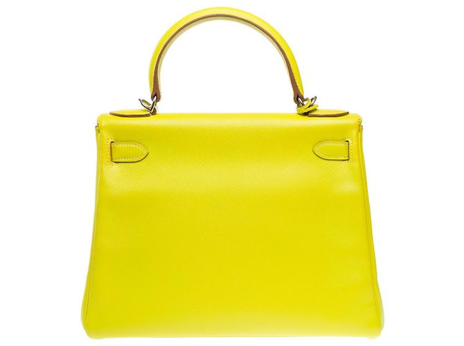 Hermès Sac HERMES Kelly 28 en Cuir Jaune - 102114 - vue 4