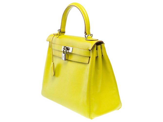 Hermès Sac HERMES Kelly 28 en Cuir Jaune - 102114 - vue 5
