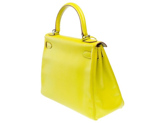 Hermès Sac HERMES Kelly 28 en Cuir Jaune - 102114 - vue 6