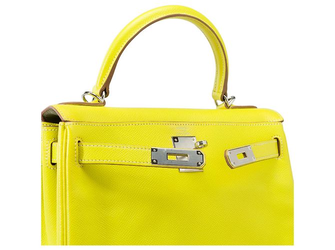 Hermès Sac HERMES Kelly 28 en Cuir Jaune - 102114 - vue 7