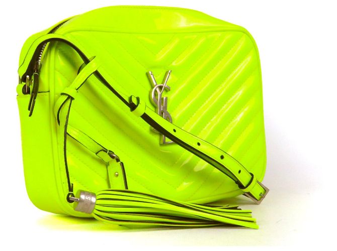 SAINT LAURENT - Borsa a spalla Lou Saint Laurent in pelle verniciata gialla fluorescente Giallo - vista 2