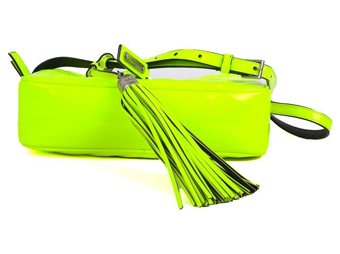 SAINT LAURENT - Borsa a spalla Lou Saint Laurent in pelle verniciata gialla fluorescente Giallo - vista 4