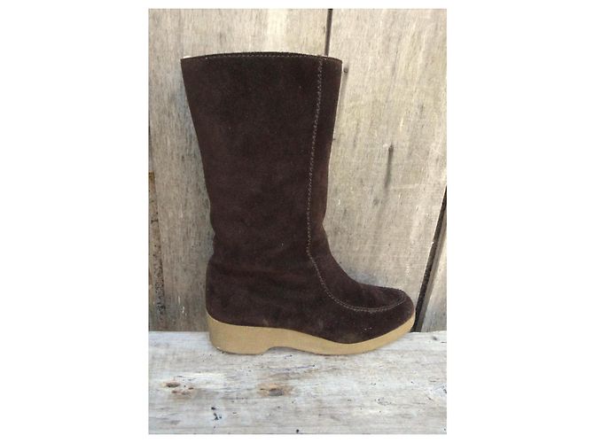 Autre Marque Dunkelbraune Lederstiefel mit Shearling Futter - Ansicht 2