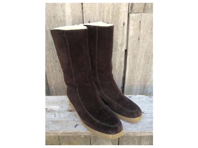 Autre Marque Dunkelbraune Lederstiefel mit Shearling Futter - Ansicht 3