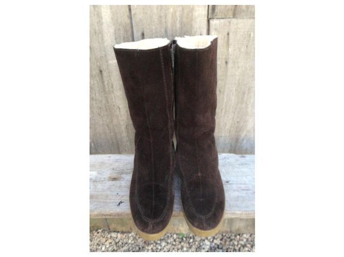 Autre Marque Dunkelbraune Lederstiefel mit Shearling Futter - Ansicht 4