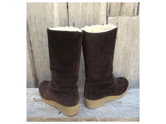 Autre Marque Dunkelbraune Lederstiefel mit Shearling Futter - Ansicht 5