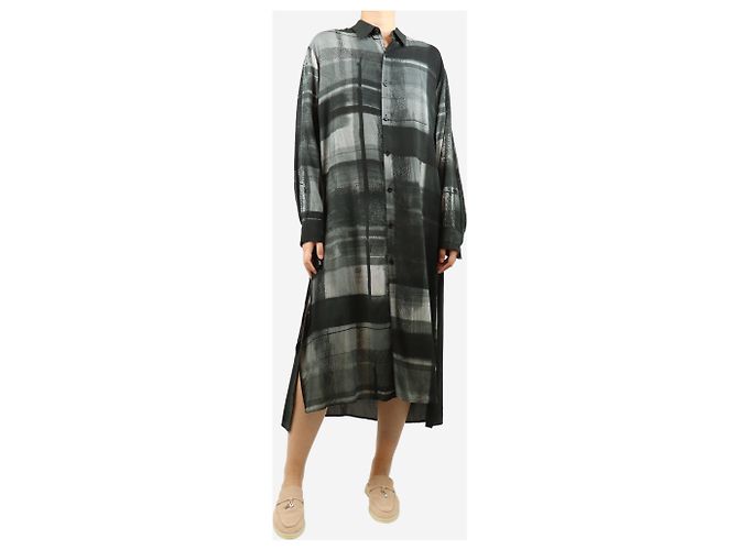 Y'S Grau bedrucktes Midi-Hemd Kleid - Größe S - Ansicht 3
