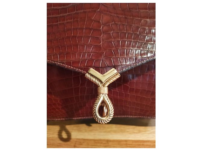 Hermès Cordelière Borsa in pelle di coccodrillo bordeaux Bordò - vista 13