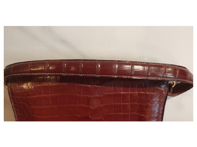 Hermès Cordelière Borsa in pelle di coccodrillo bordeaux Bordò - vista 6