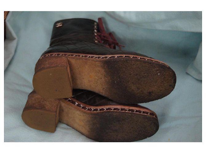 Botines Chanel de cuero acolchado rojo oscuro Burdeos - vista 6