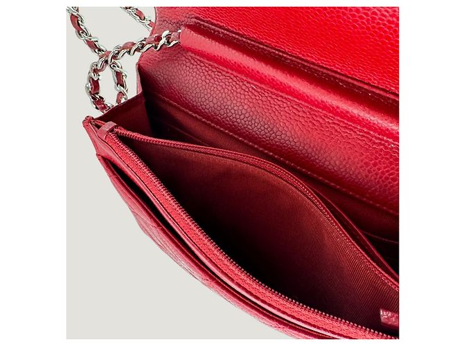 Wallet On Chain CHANEL Portafoglio a Catena WOC caviar Rosso - vista 11