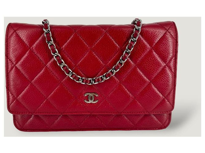 Wallet On Chain CHANEL Portafoglio a Catena WOC caviar Rosso - vista 2