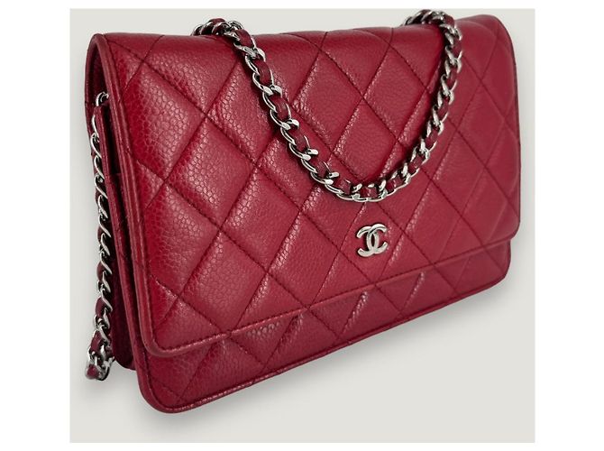 Wallet On Chain CHANEL Portafoglio a Catena WOC caviar Rosso - vista 3