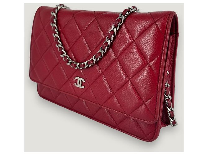 Wallet On Chain CHANEL Portafoglio a Catena WOC caviar Rosso - vista 4