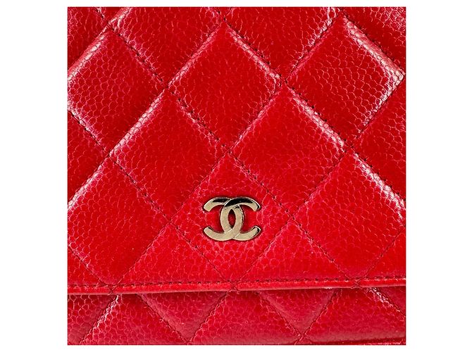 Wallet On Chain CHANEL Portafoglio a Catena WOC caviar Rosso - vista 7