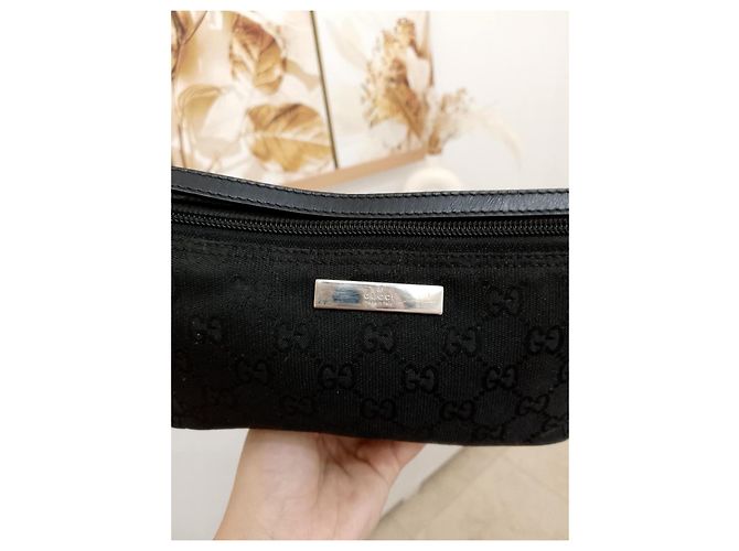 Marmont Gucci Mini Baguette Clutch Schwarzes Monogramm Canvas - Ansicht 12