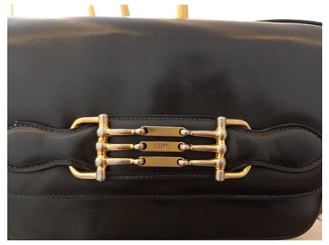 Classic Box Céline Crecy Vintage Handtasche aus schwarzem Leder - Ansicht 14