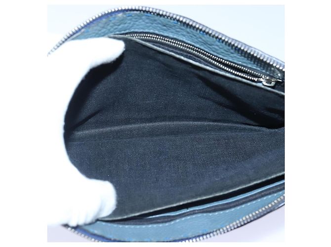 FENDI Clutch Tasche aus Leder Blau Silber Auth bs17465 - Ansicht 10