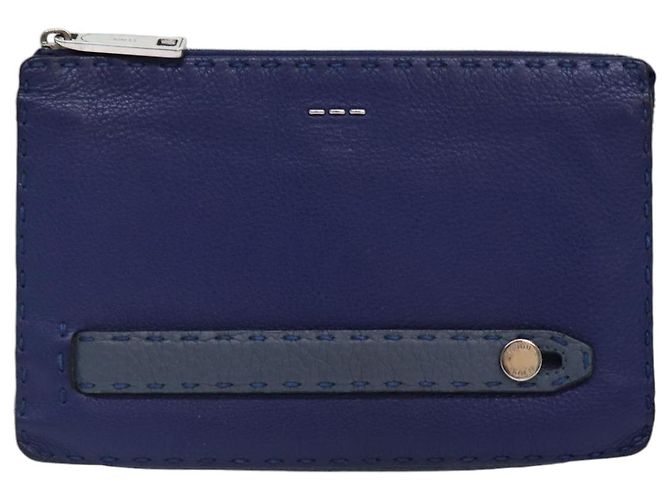 FENDI Clutch Tasche aus Leder Blau Silber Auth bs17465 - Ansicht 13